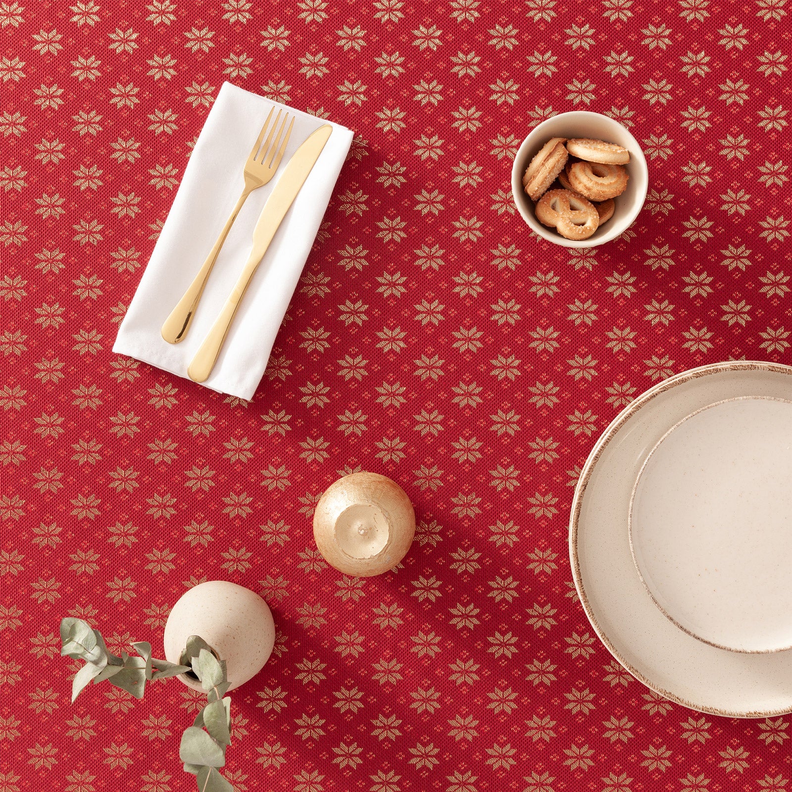 Tovaglia di Natale rettangolare in cotone jacquard rosso 140x350 cm - Merry - 3