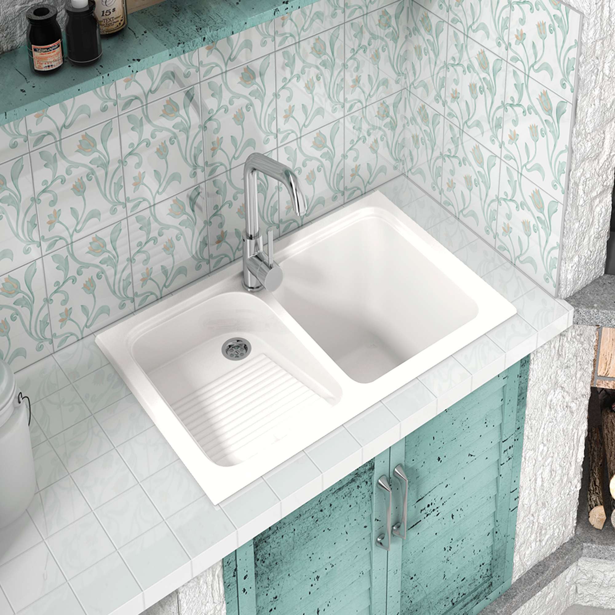 Pile-lavage / Bac à Laver Extérieur Mongardi 50cm Blanc – Neuf Sous Emballage