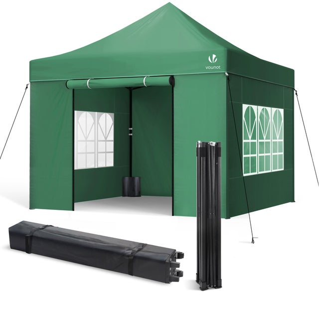 Gazebo Giardino 3x3m Pieghevole con 4 Parti Laterali, Tenda per Feste Pop up con 4 Sacchi di Sabbia e Borsa di Trasporto, Verde
