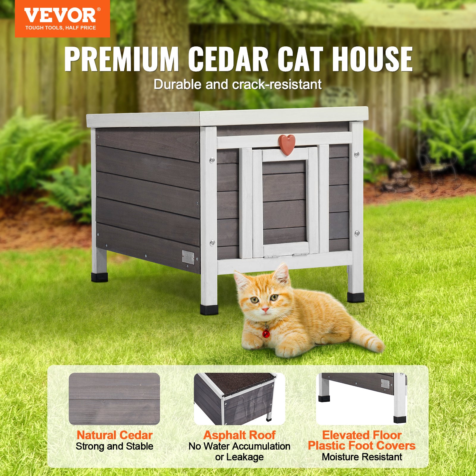 Abrigo externo para gatos VEVOR à prova de intempéries, equipado com cortinas de porta de PVC e telhado acessível, 21