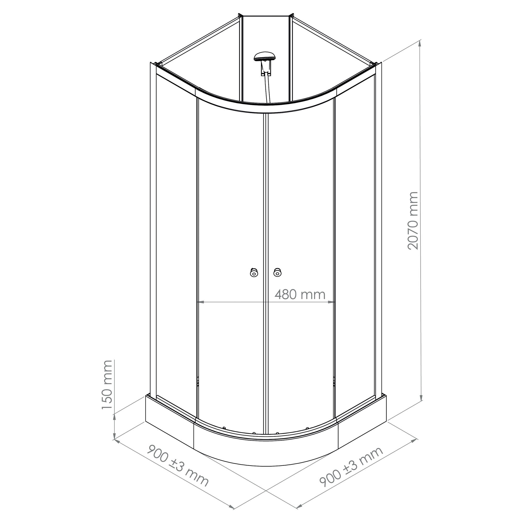 ONDEE - cabina de ducha GENA, Montaje sin silicona- 1/4 de círculo -Perfiles de aluminio - blanco - 90 cm - 6