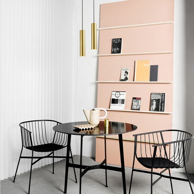 Pack de 2 Lámparas Colgantes Modernas de Techo en Aluminio Dorado, Minimalistas en Forma de Tubo 20cm, con GU10 y Altura Ajustable - 5