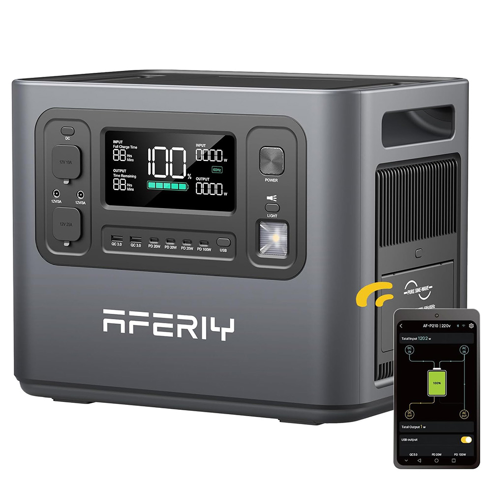 Centrale électrique portable AFERIY P210 - AC 2400W - batterie LiFePO4 2048Wh - entrée solaire de 500 W - contrôle APP - 2