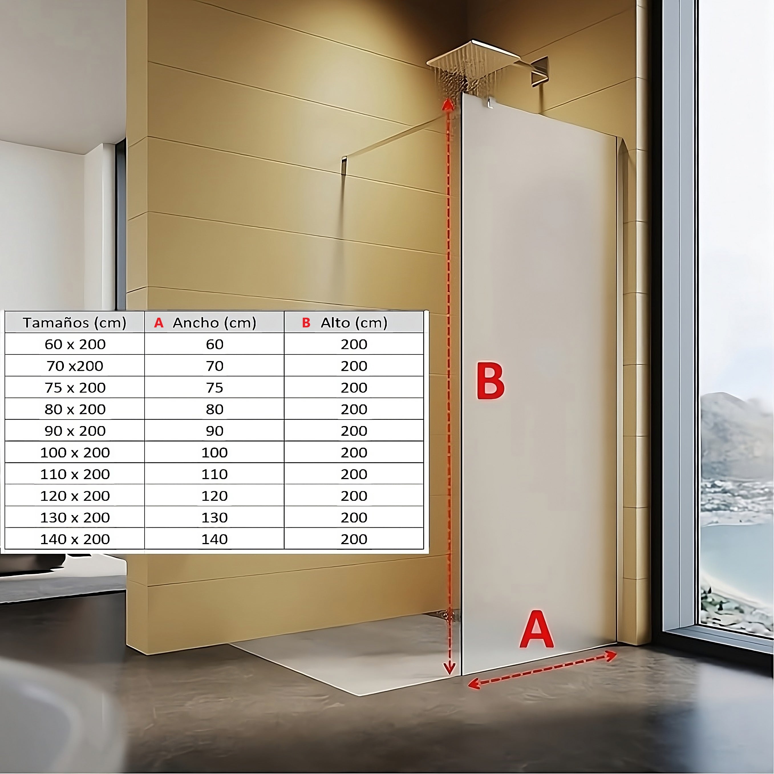 Mampara Ducha Fija Translucida 90cm Arenada con Cristal templado 8mm Antical - Panel Fijo con Perfilería Cromo - 200cm (Alto) - 3
