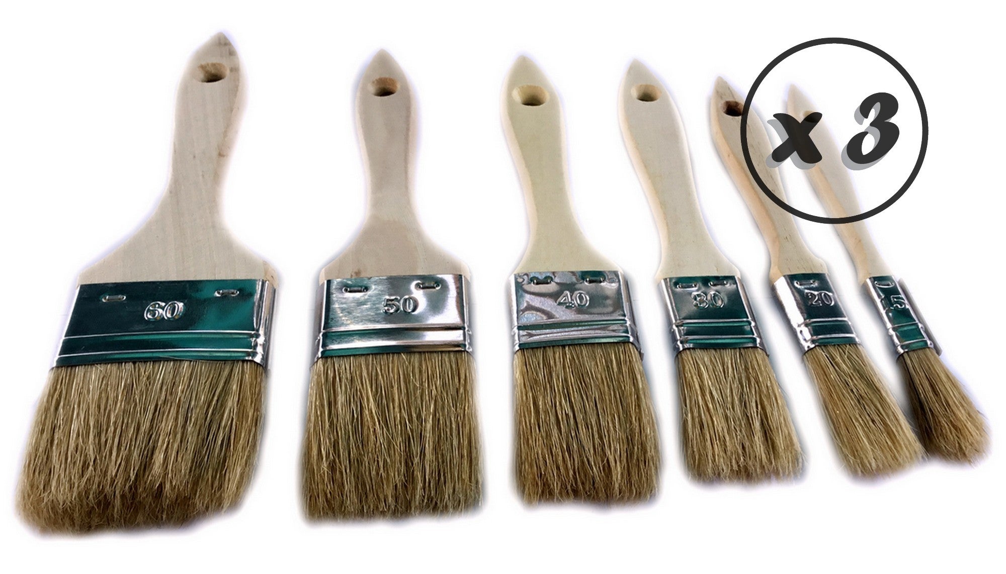 Set de 6 pinceaux à laquer soie | Lot de 3 sets | Largeur 15-20-30-40-50-60 mm | Multi support - 4