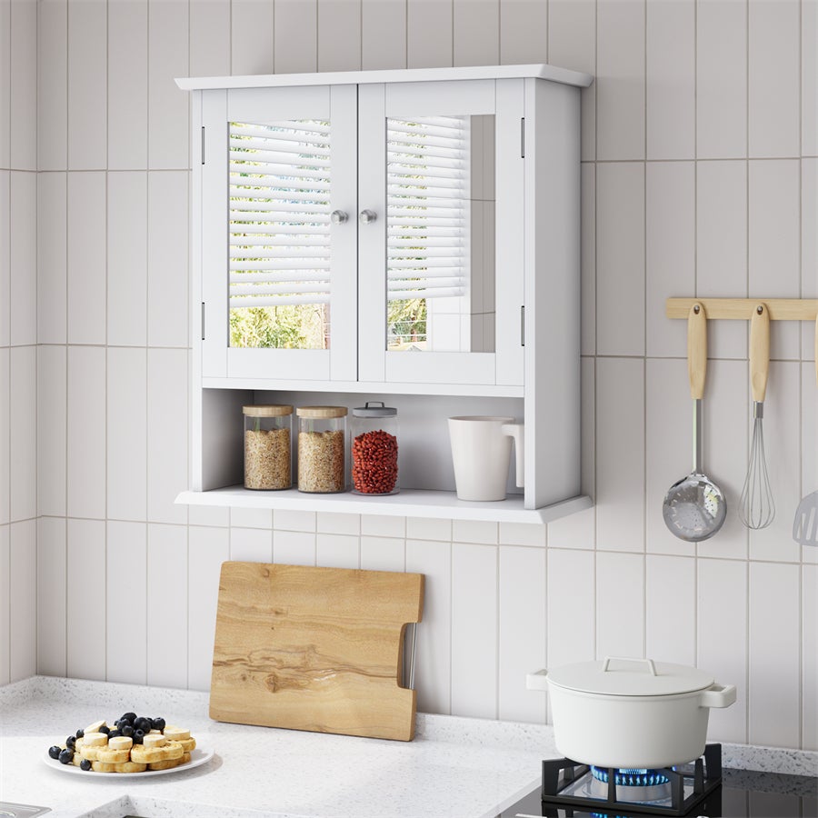 Armadio da Parete per Bagno Bianco con Specchio, Ripiani Regolabili e Comodissimo Spazio di Stoccaggio – Mobile Medico per Bagno, Cucina e Lavanderia - 4