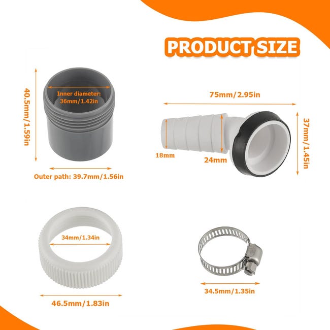 Adattatore Di Scarico Per Lavatrice E Lavastoviglie - PVC Resistente, Diametro 40mm Ingresso 18-24mm, Con Fascette Stringitubo, Sistema Antigoccia