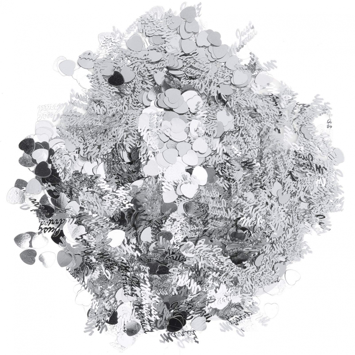 Confetti Just Married, decorațiune de nuntă de Ziua Îndrăgostiților, împrăștiere cu sclipici, 100g (argintiu) - COMFORTXL