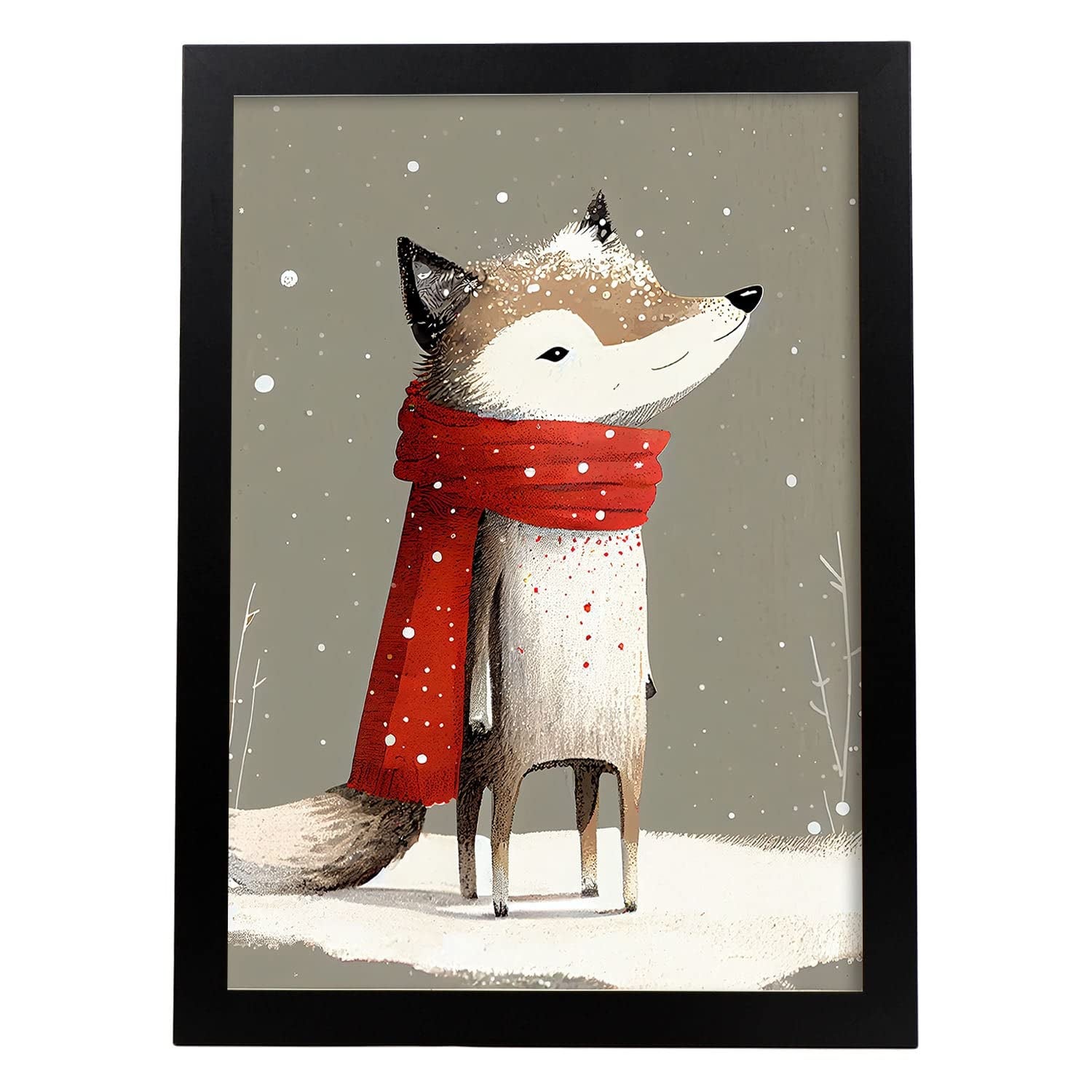 Nacnic poster de lobo en estilo acuarela ilustraciones infantiles a todo color de animalitos bebé con ropa roja a3 marco negro