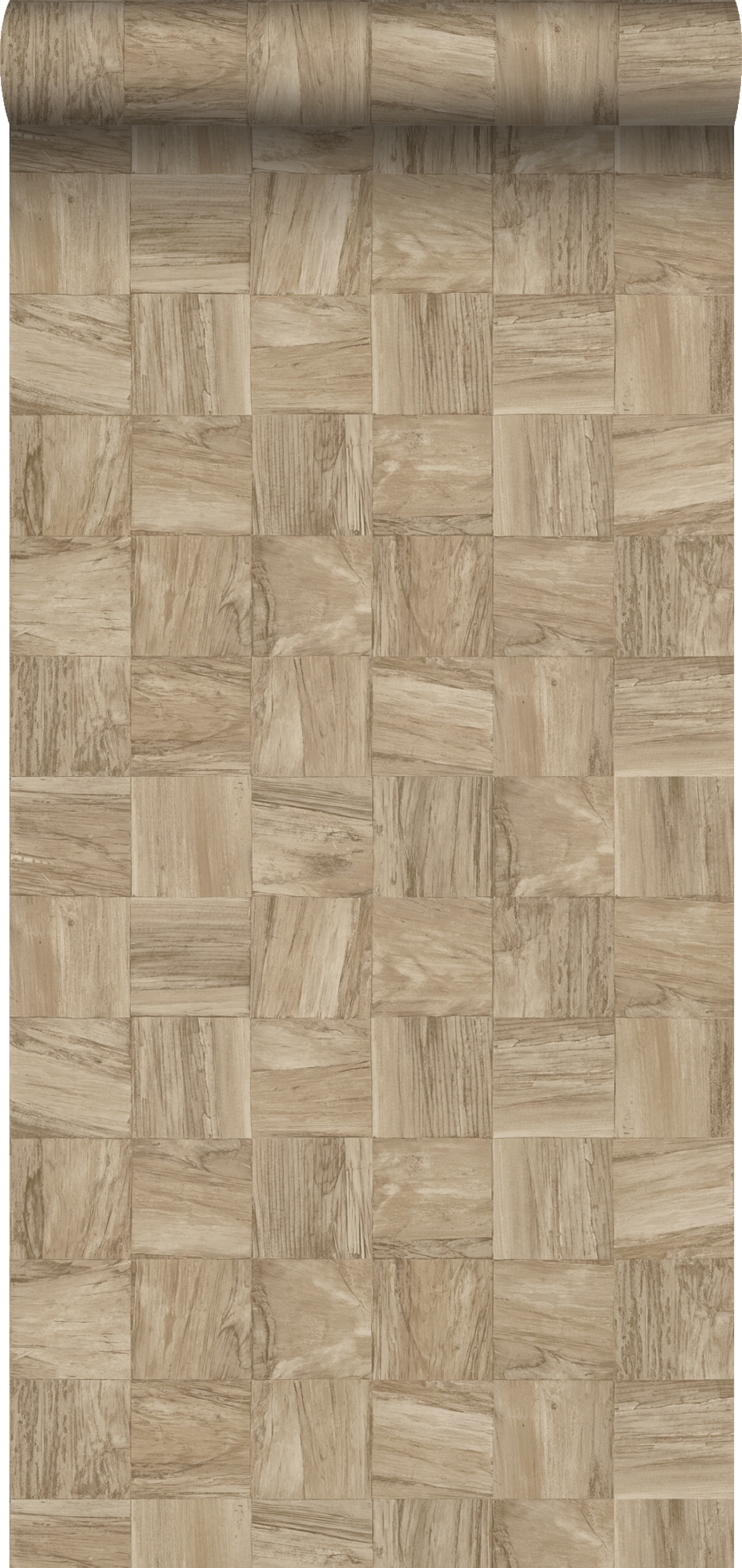 Papel pintado pedazos cuadrados de madera de desecho recuperada beige - 50 x 900 cm - origin wallcoverings