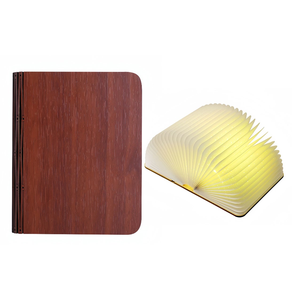 Lampe LED Pliable en Forme de Livre avec 3 Types de Lumière, Charge USB et Fonction Lampe de Nuit Portable, Couvercle en Bois, 11×14.5×2.5cm-red - 2