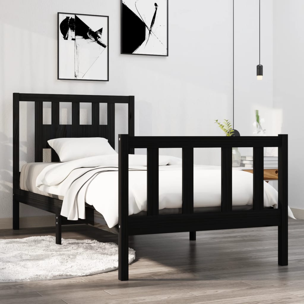 Łóżko Drewniane Czarne Rama Łóżka Ze Stelażem Drewniana Łóżko Do Sypialni Pokoju 75x190 cm