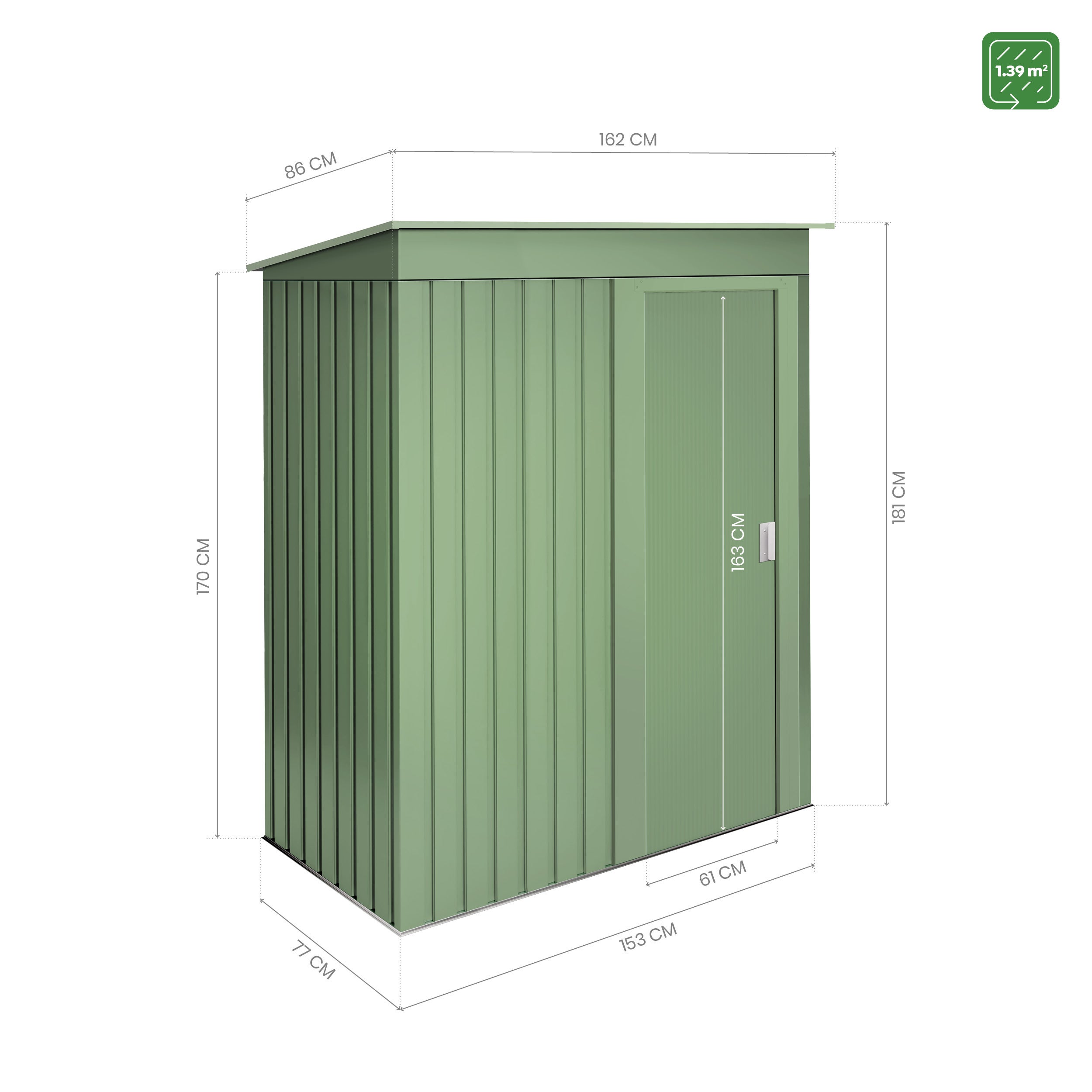 Armadio da giardino in metallo 1,39m2 Hede Green - Porta scorrevole - Tetto spiovente - Colore verde - Casetta da giardino per esterni - 4