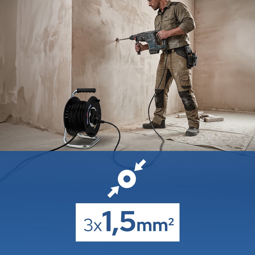Przedłużacz bębnowy 4-gniazdowy SCHUKO IP44 czarny 3×1,5 mm² 30 m HOROZ - 6