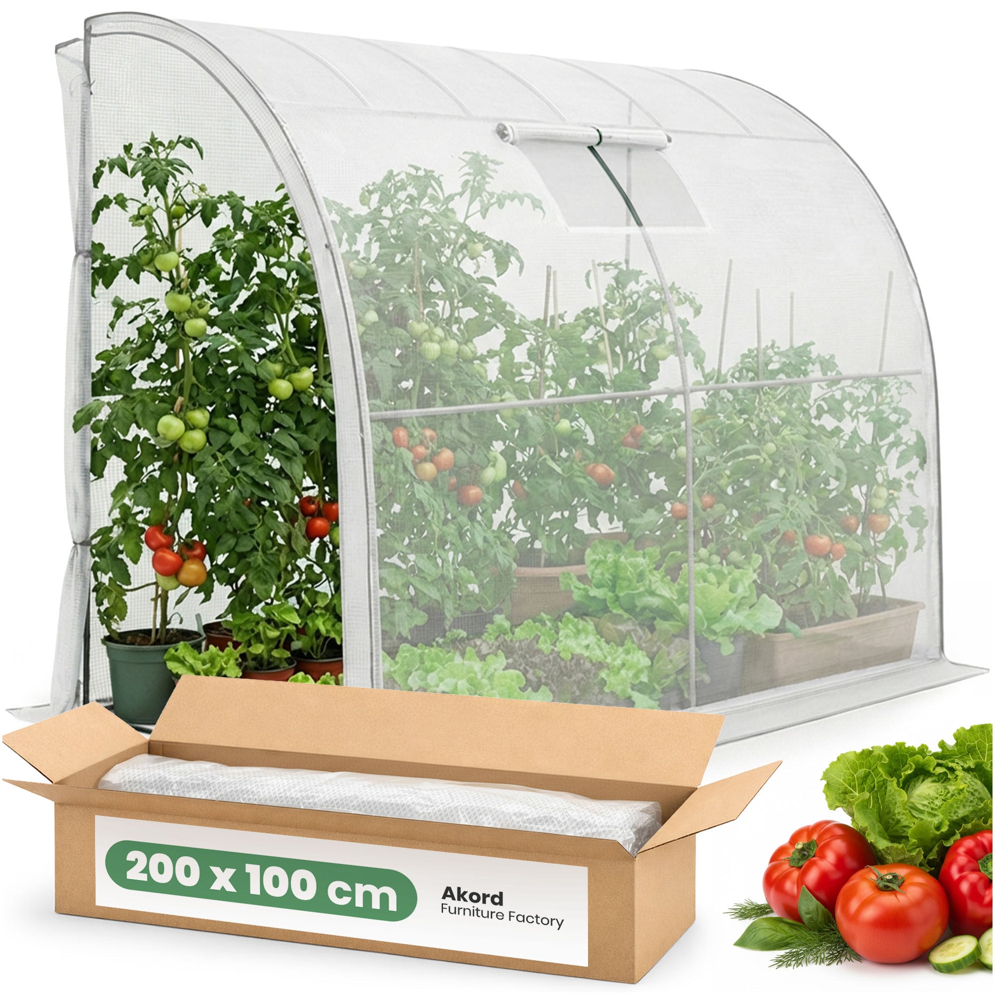 Szklarnia ogrodowa foliowa przyścienna AKORD 1 drzwi 1 okno Biała 100x200x210 cm