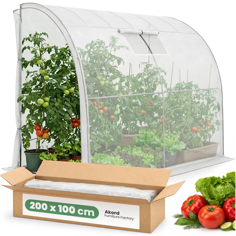 Szklarnia ogrodowa foliowa przyścienna AKORD 1 drzwi 1 okno Biała 100x200x210 cm