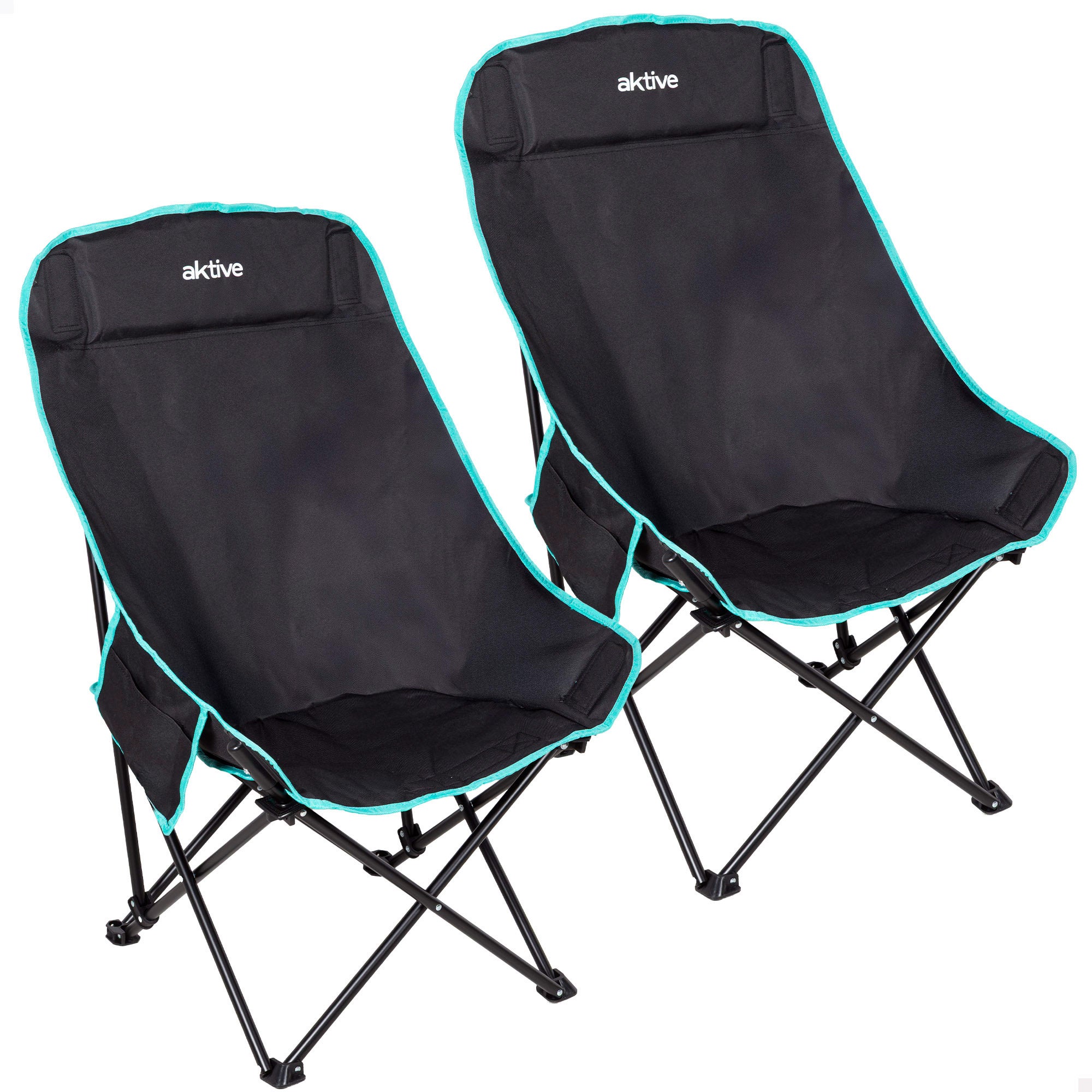 Aktive pack 2 sillas camping altas 55x45x90 cm negro