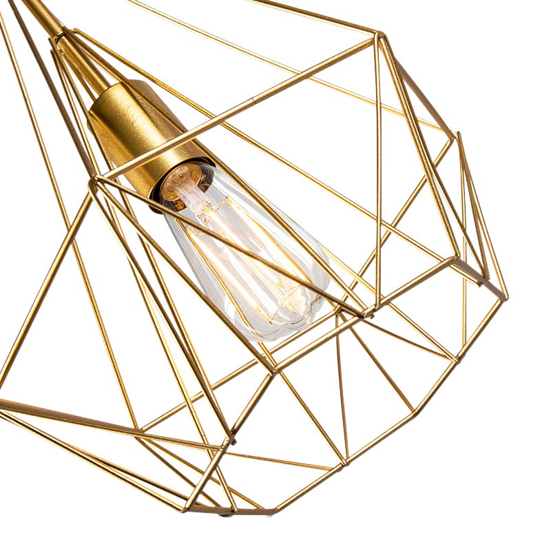 Qazqa moderne lampe suspendue - Carcass - doré/laiton, rond, max. 40w, e27, 30cm, idéal pour la salle à manger et le salon - 5