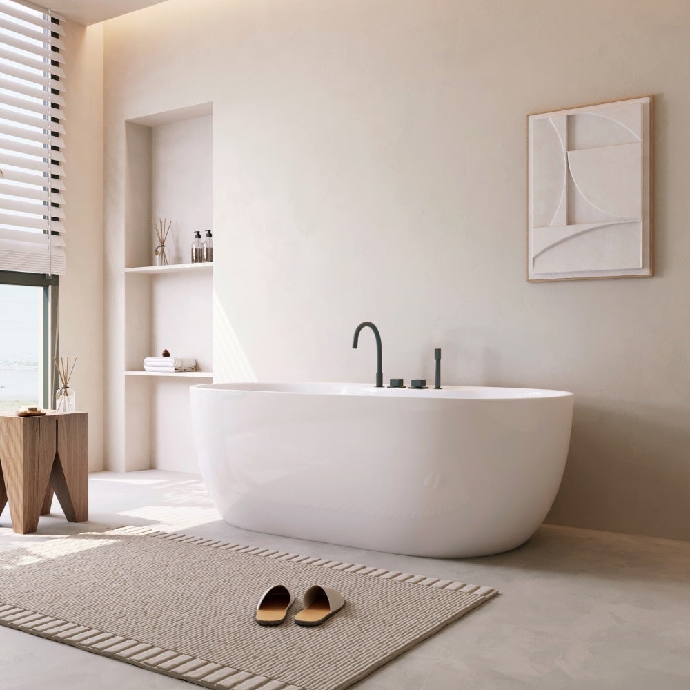 HOME DELUXE - Baignoire îlot - LENI - Blanc, avec robinetterie noire - Dimensions : env. 170 x 80 x 58 cm - Capacité : 235 litres, avec trop-plein, - 3