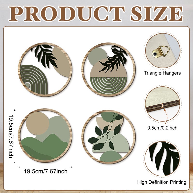 4 Pièces Décoration Murale Bohème en Bois Décoration Murale de Ferme Moderne Art Mural Boho Vert Pour Mural Art Déco Salon Ferme Nursery - 2