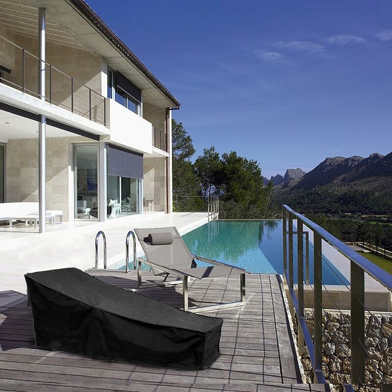Bain de Soleil Housse de Protection Extérieure 210x80x40-75cm Noir - Tissu Oxford 210D Anti-UV Anti-Vent Imperméable pour Transat Jardin - 4