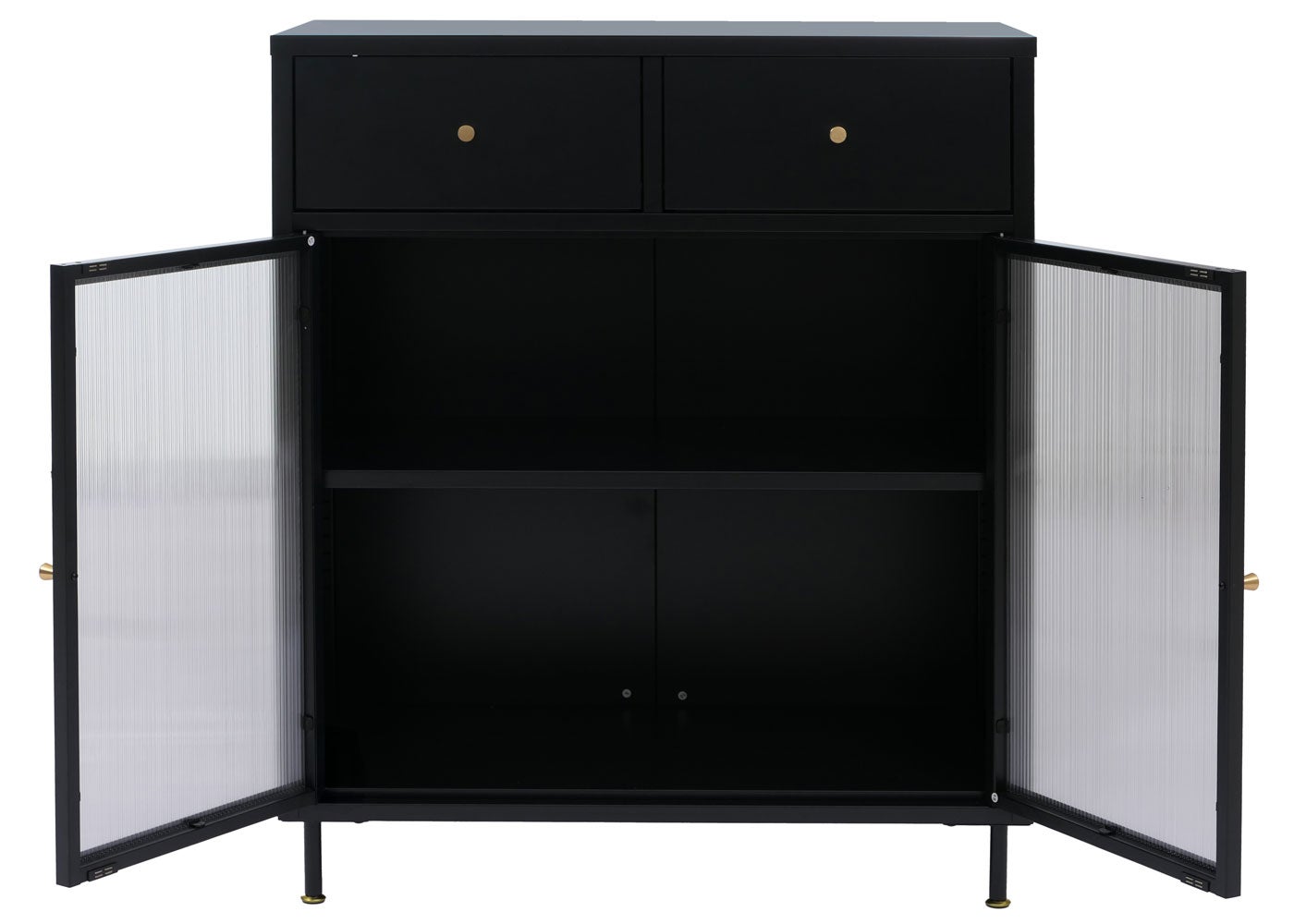 Komoda HWC-O87, szafka kredensowa, wysoka szafka, schowki, szuflady, industrialny metal, szkło trzcinowe, 96 x 80 x 40 cm ~ czarna - 6