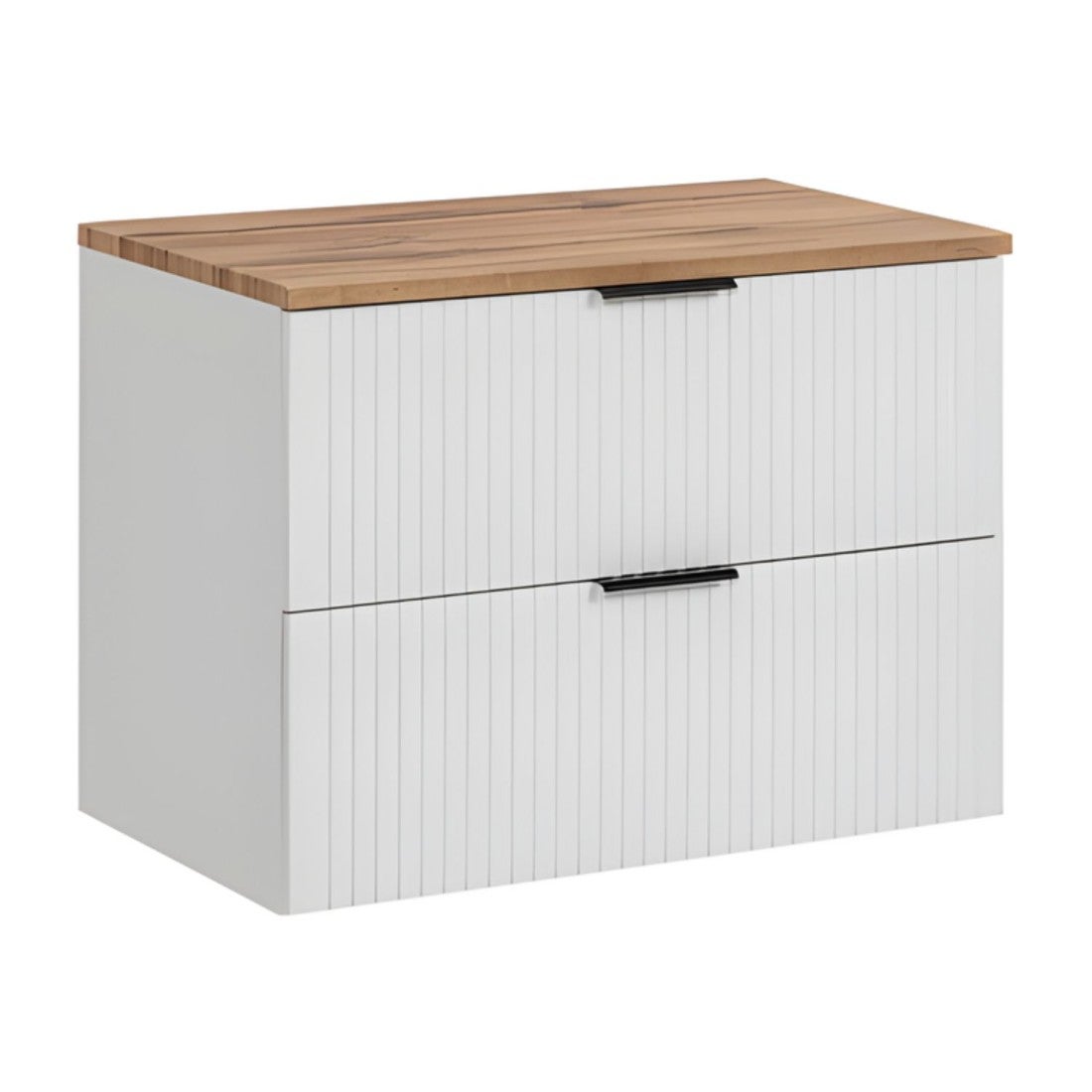 Conjunto para baño noxera 80 cm – mueble bajo lavabo suspendido blanco mate y encimera para lavabo en roble wotan