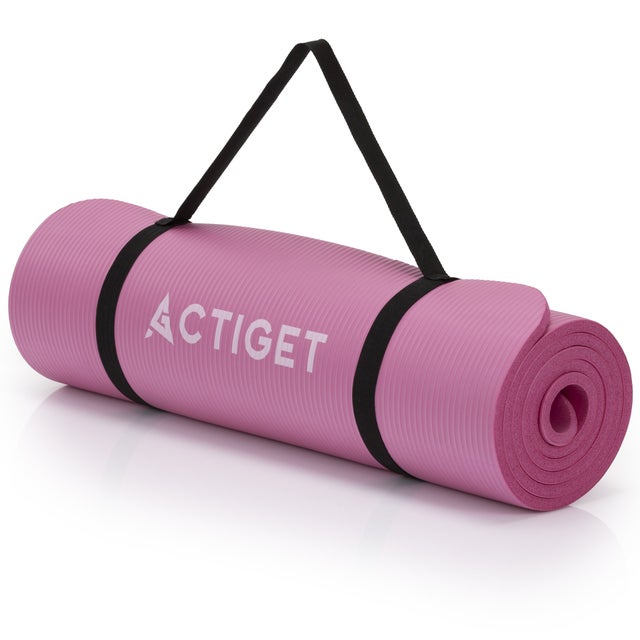 Tappetino per esercizi antiscivolo 183x61 cm NBR per yoga, con maniglia, rosa