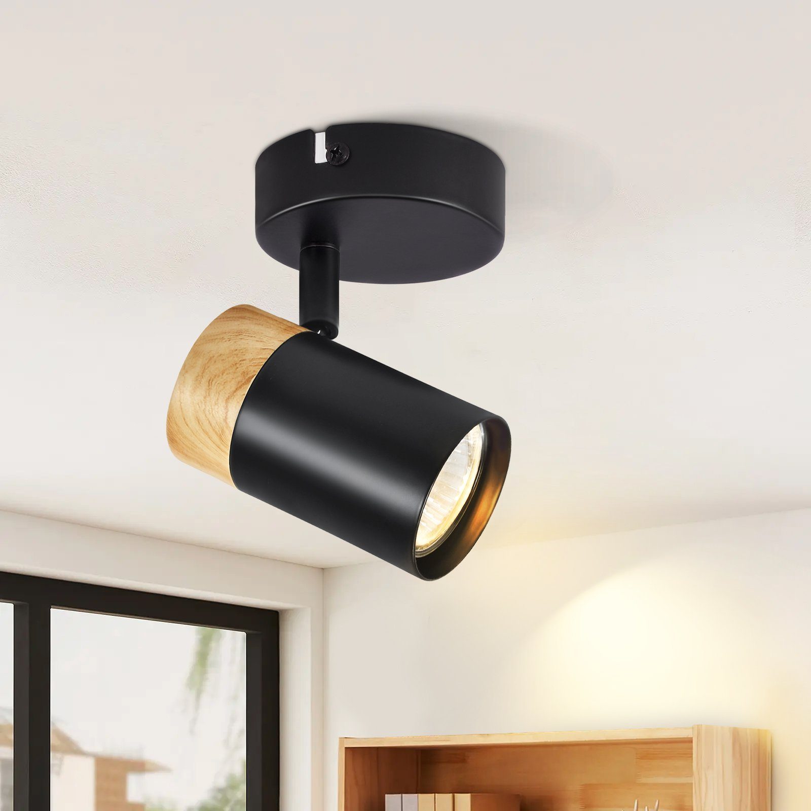 Nettlife Foco De Techo Led Focos De Madera Gu L Mpara Giratoria De Negro Vintage Interior