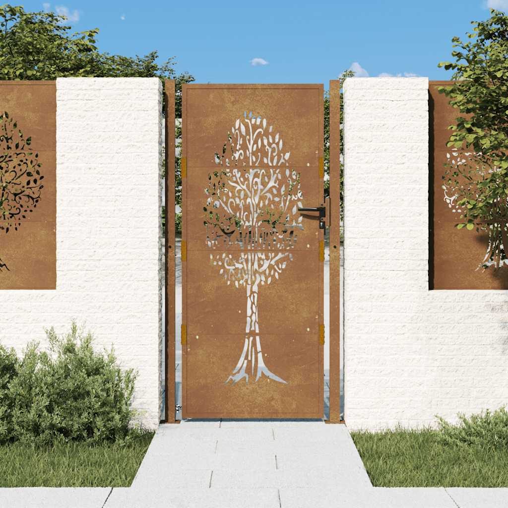 Vidaxl Puerta De Jardín 100X200 Cm De Acero Corten Con Diseño De Árbol Marrón , Leroy Merlin