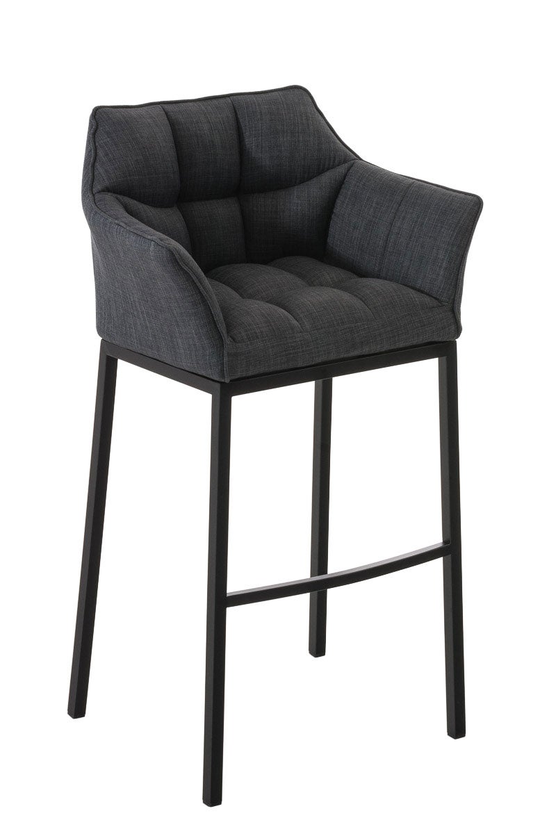 Taburete de bar damaso en tela & con base de 4 pies gris oscuro negro