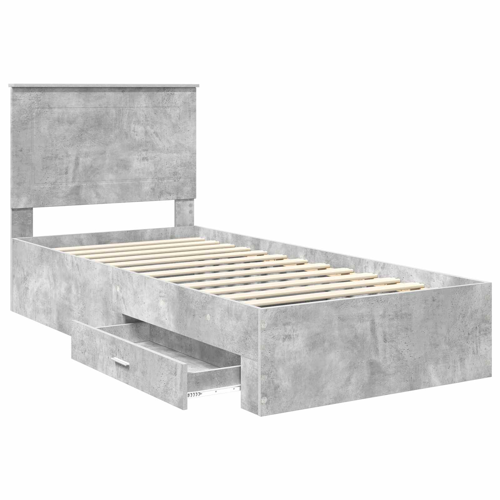 Cadre de lit en panneau de bois, gris béton et argent, pour la chambre, 75 × 190 cm - 5
