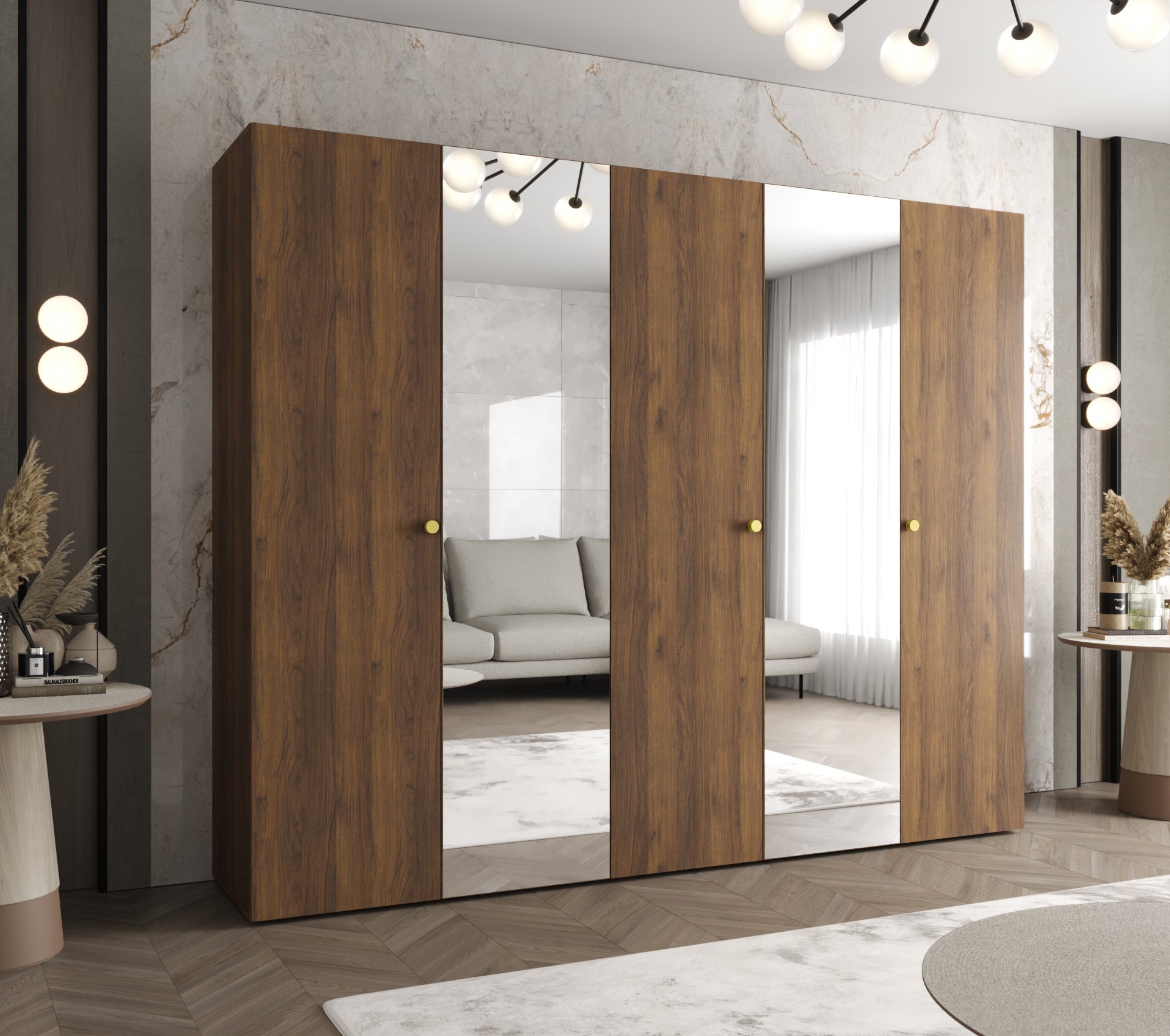 Szafa uchylna otwierana Parma 2 250 x 52 x 202 cm orzech warmia + u. złoty Abiks Meble - 2