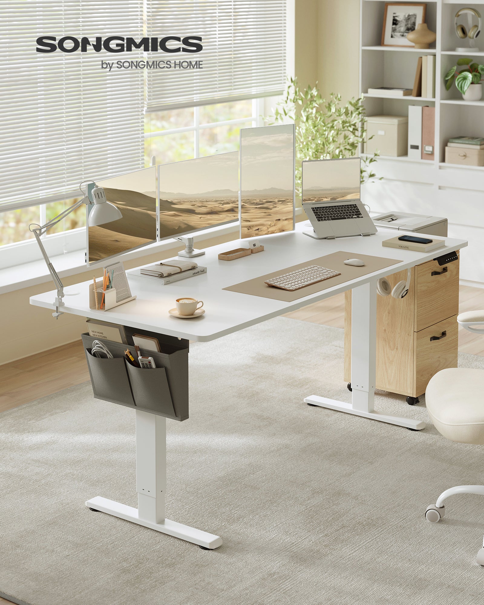 Bureau Électrique Réglable en Hauteur, 180 x 80 cm, Table Assis-debout, Fonction Mémoire 4 Hauteurs, pour Bureau, Télétravail, Blanc Nuage - 2
