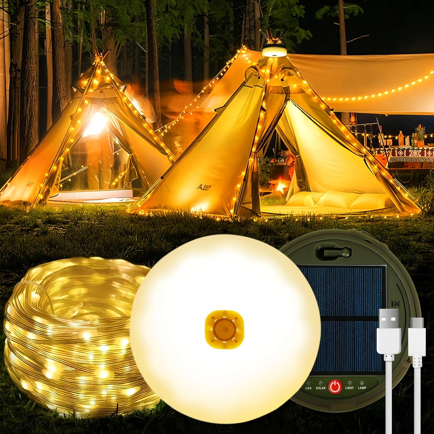 Chowana Girlanda Świecąca 12M 120 LED 3600mAh Przenośna Wodoodporna Kemping Zewnętrzna Wewnętrzna Ciepła Biel