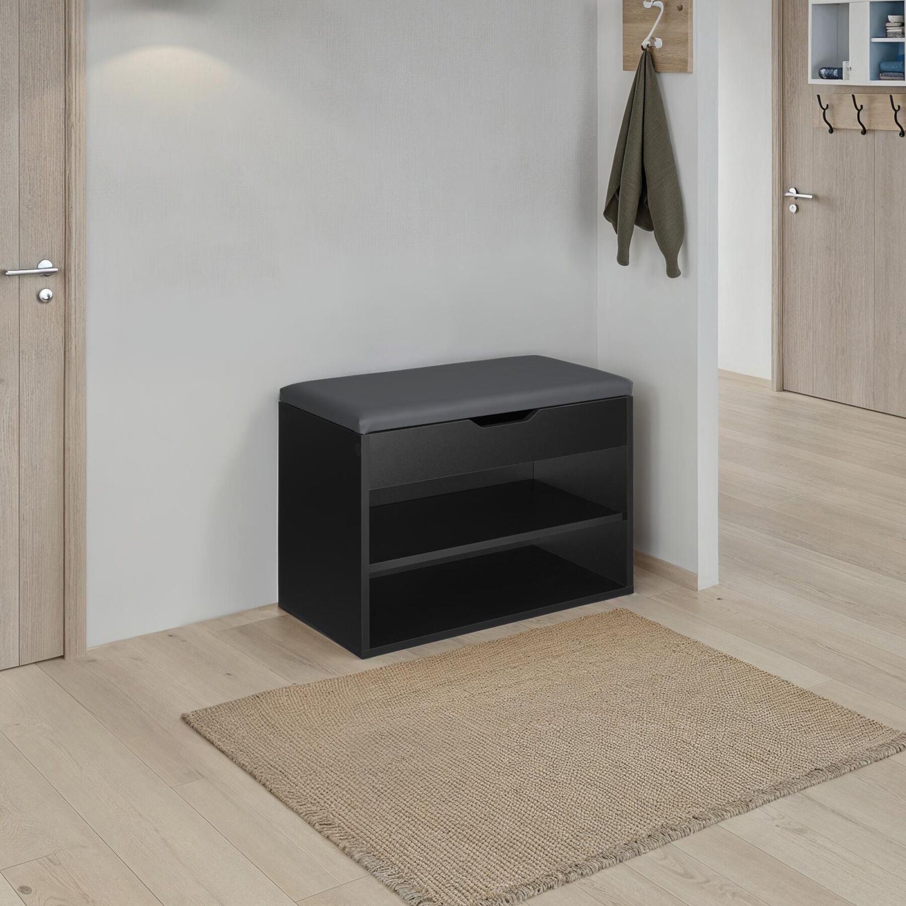 Banc à chaussures en bois MDF avec coussin d'assise 60 x 30 x 43,5 cm TECTAKE - 3