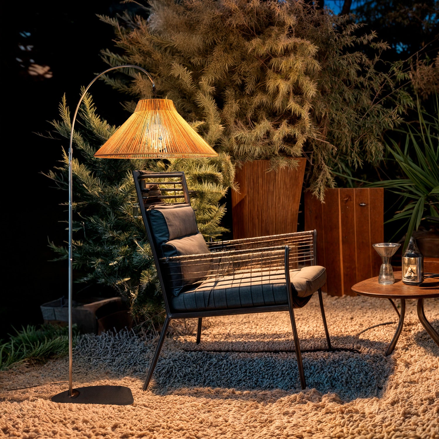 Lampadaire Extérieur Métal et Corde | E27 Ampoule Compatible | Design Unique IP44 | Usage Intérieur Extérieur | Hauteur 1552mm, - 2