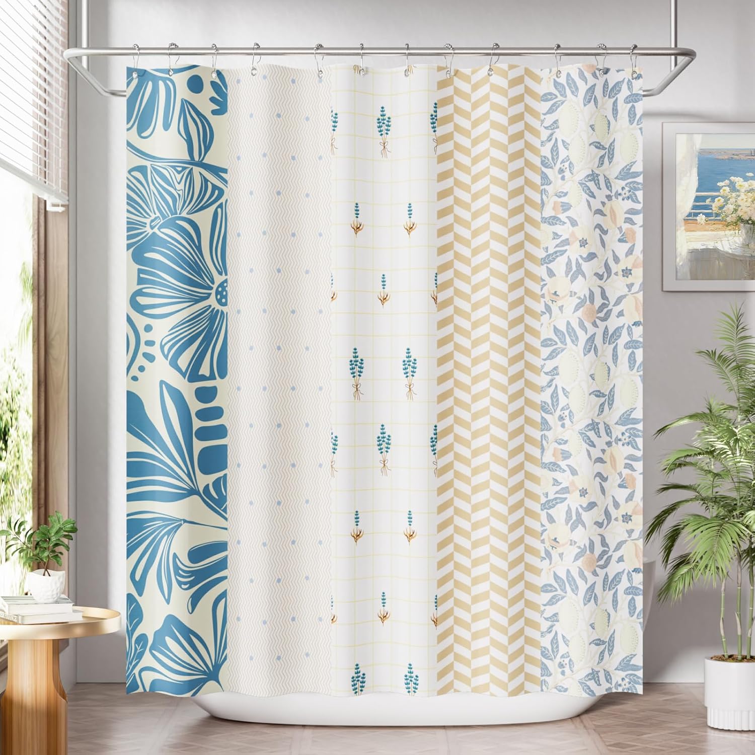 Tenda Da Doccia Con Margherite - Tessuto Impermeabile 183x183 Cm, Set Con 12 Ganci, Design Floreale Rustico Per Bagno