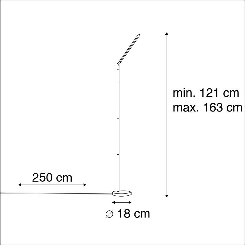 Qazqa moderne lampadaire - Berdien Fl - noir, led intégrée 6w incluse, Integrated led, dimmable, 163cm, idéal pour le salon - 3
