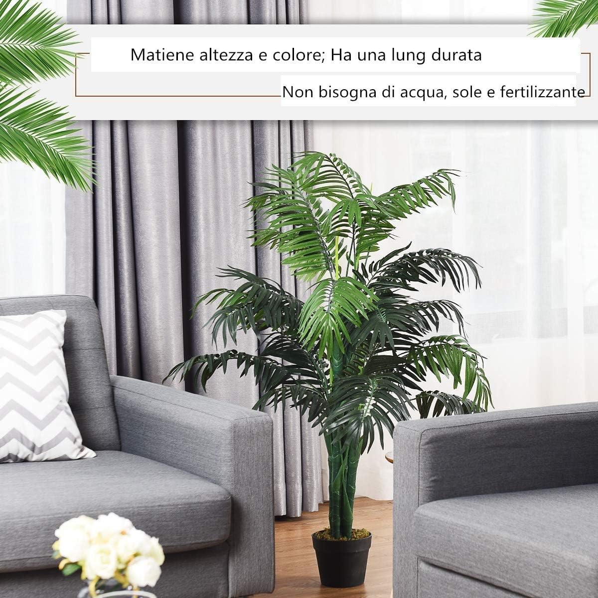 Plante Artificielle Déco. Interieur Palmier Aréca avec Pot Vert Arbre- H 110 cm - 7