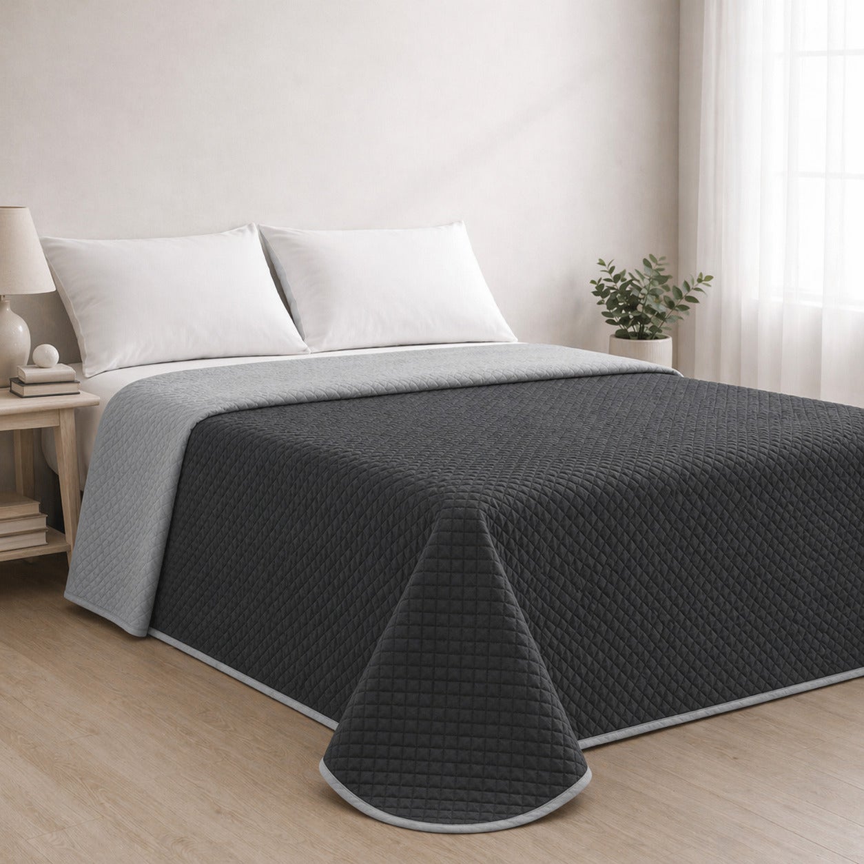 Colcha Bicolor Reversible Gris/Antracita Cama 180cm Donegal Collections - 5