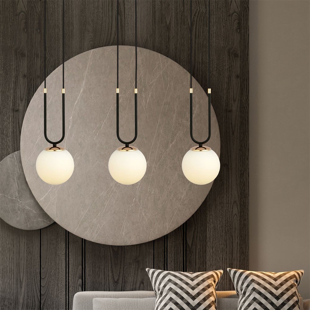 Lampa sufitowa Megan 3 światła z czarnym owalnym kablem wiszącym i szklaną kulą 3xE14 - 5