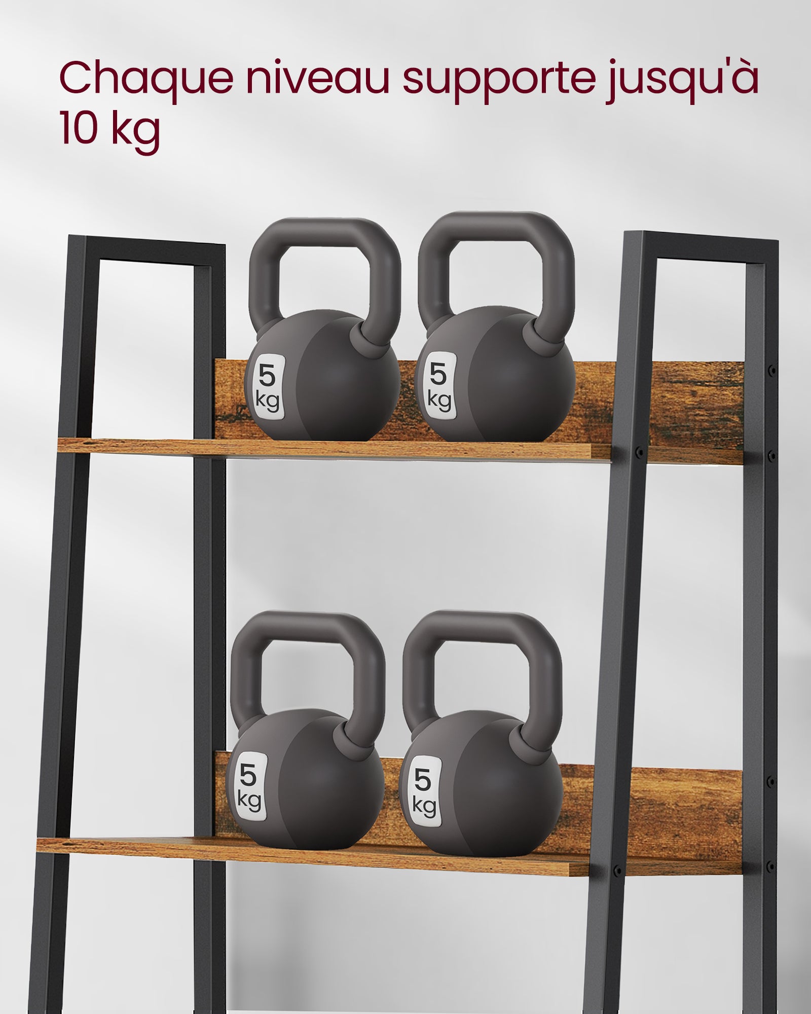 Étagère Échelle, Bibliothèque à 5 Niveaux, Meuble de Rangement sur Pieds, Facile à Assembler, Style Industriel, Marron Rustique et Noir - 7