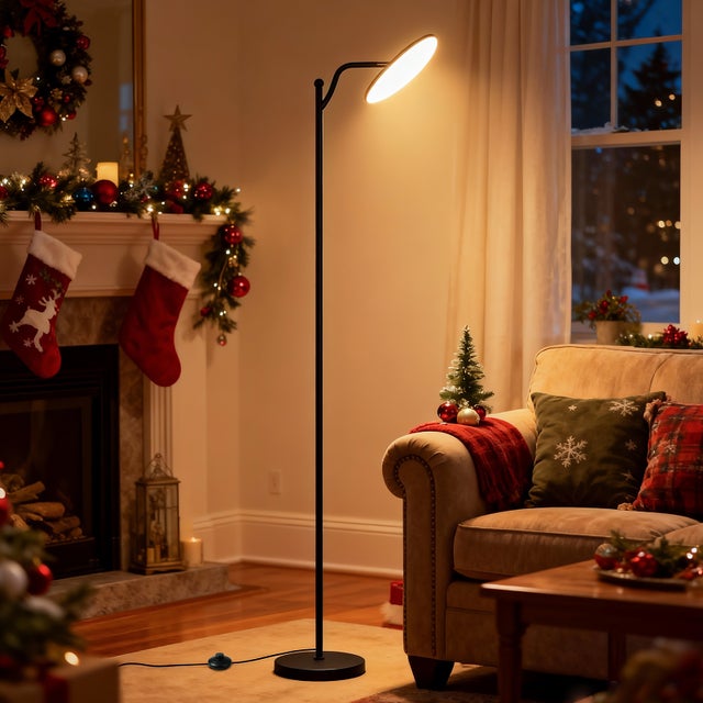 LOVHAUS Lampa Stojąca LED 32W z Pilotem, Regulowana Lampa z Lampką do Czytania 2700K-6500K, Nowoczesna Czarna Lampa do Sypialni i Salonu