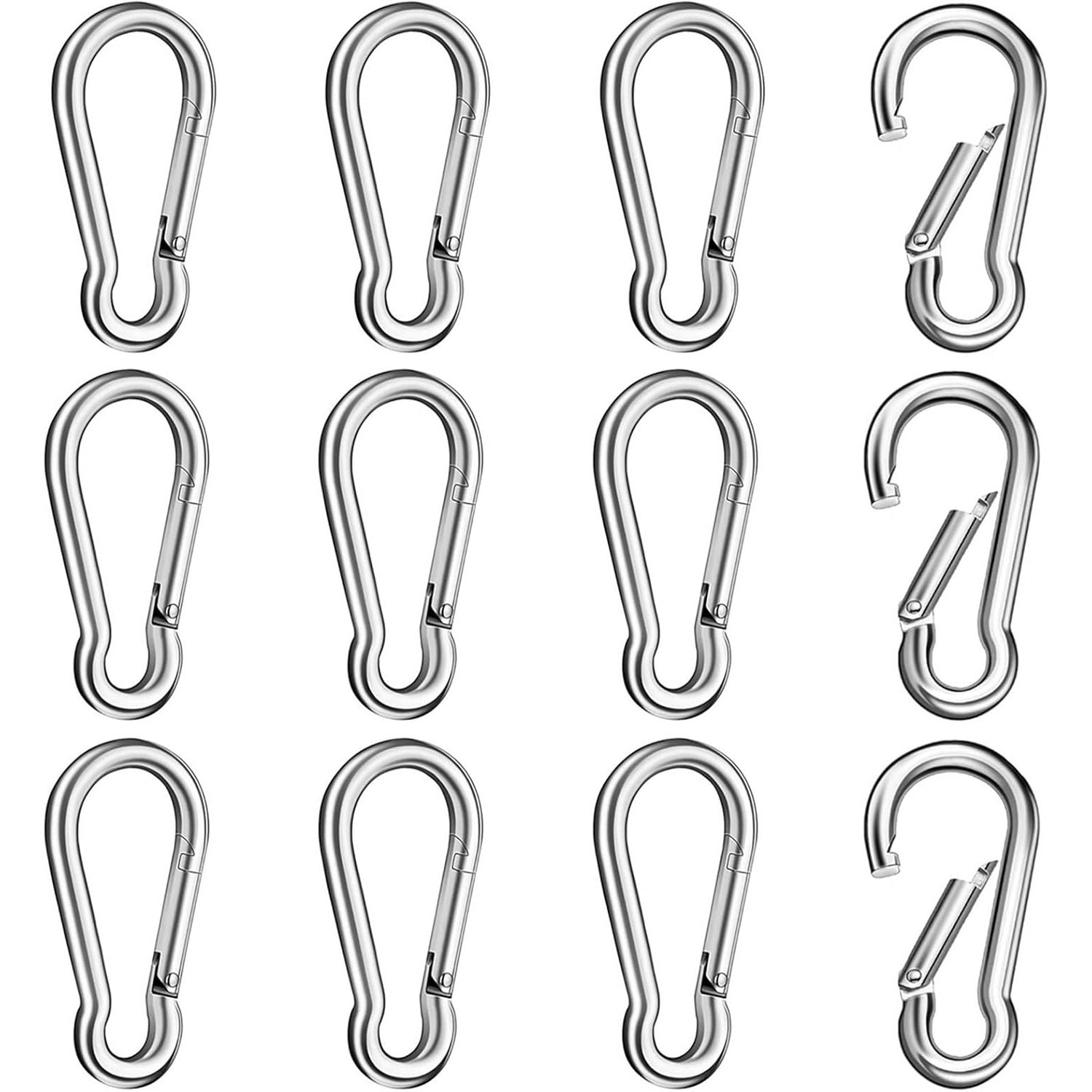 Mosquetões de Aço Inoxidável - Lote de 12 - Resistentes, Multiuso para Esportes, Camping, Animais