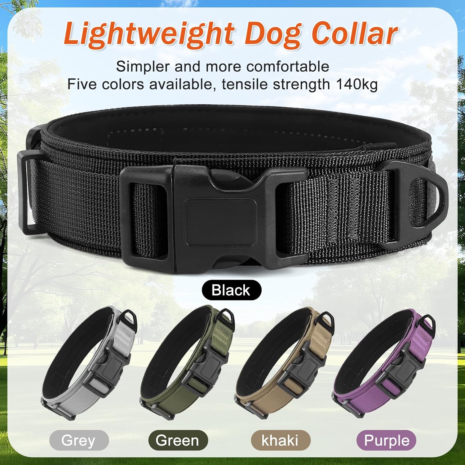 (Preta, G) Coleira Tática para Cães, Ajustável em Nylon e Polipropileno com Fivela de Segurança, Durável, Macia e Antiestresse - 6
