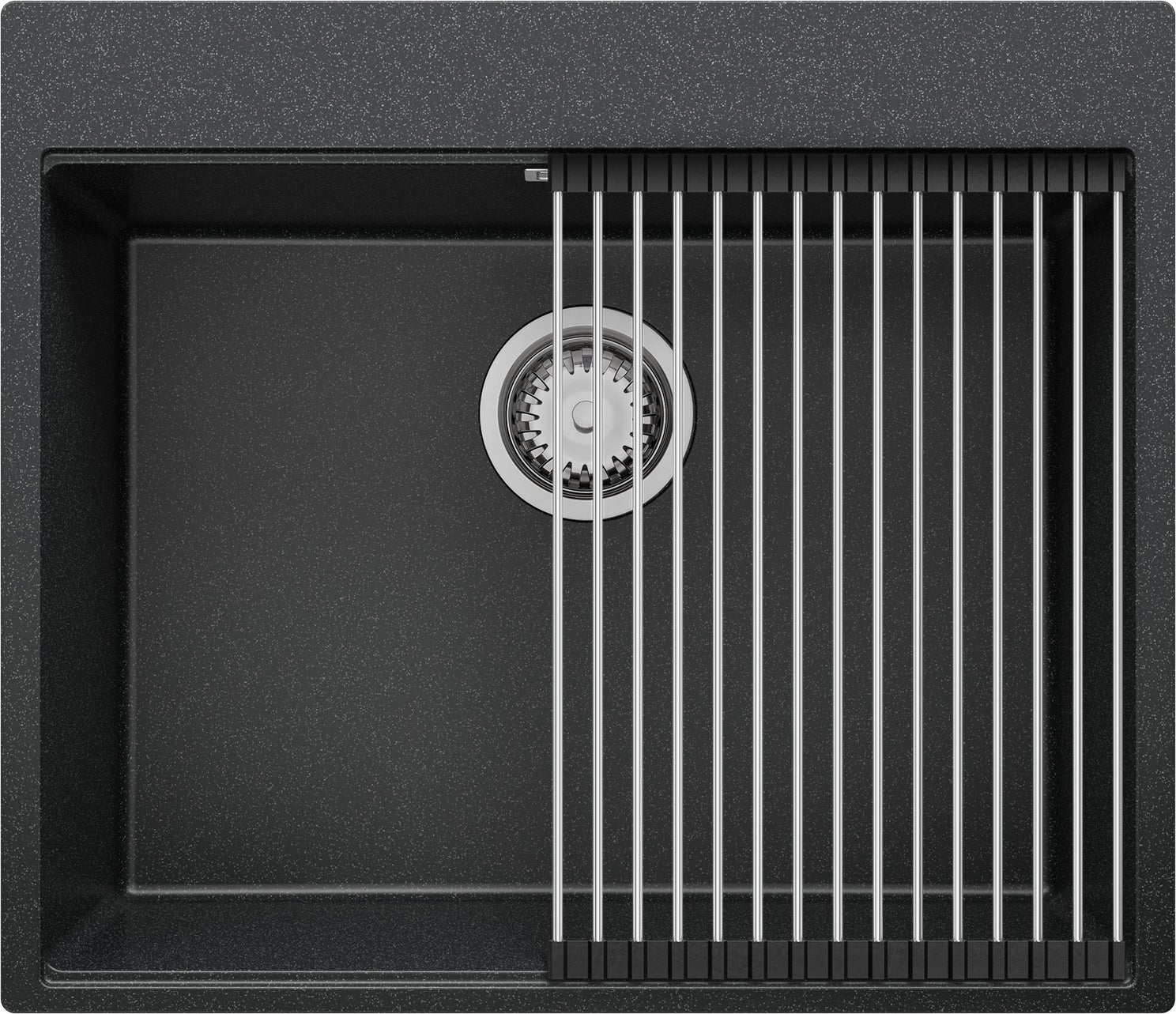 PRIMAGRAN Fregadero Cocina Grafito 78x50 Cm, Granito 1 Seno XXL Con Sifón Y Escurridor Enrollable, Sobre Encimera Para Mueble De 80 Cm - Modelo Oslo