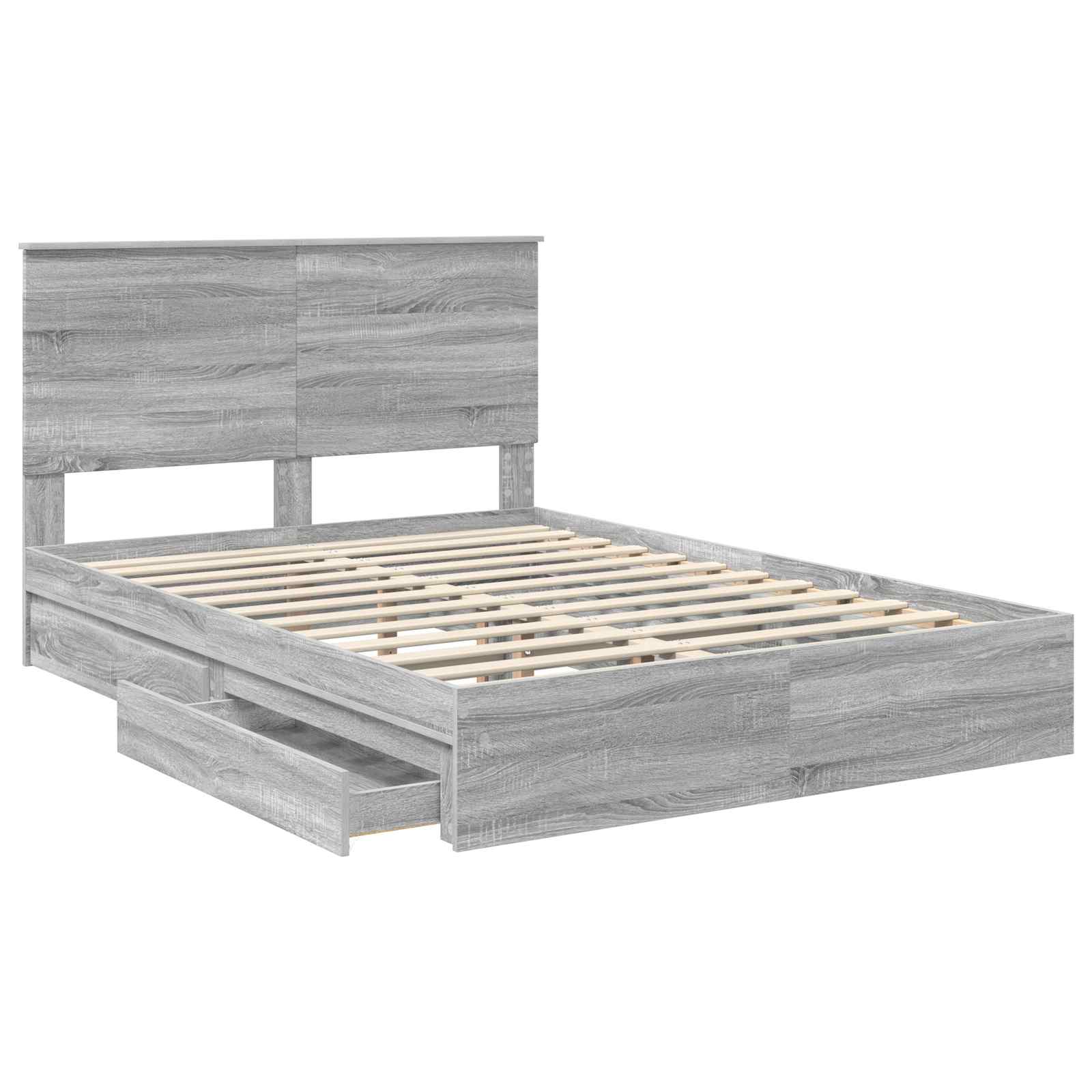 Lit avec rangement, panneau de bois, gris, pour la chambre, 160 × 200 cm - 5