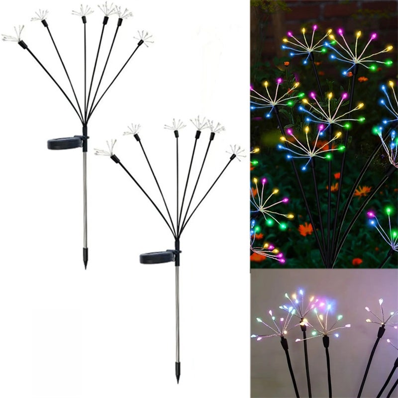 Zestaw 2 zewnętrznych lamp solarnych LED, wodoszczelne solarne fajerwerki, kolorowa lampa ogrodowa do dekoracji ścieżek i krajobrazu