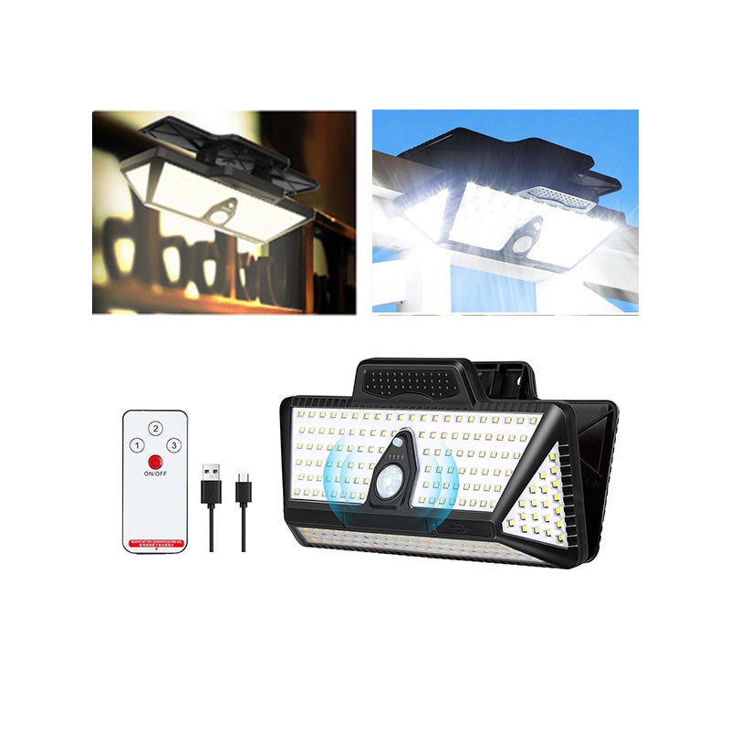 Lampa solarna z czujnikiem zmierzchu 6000mA, lampa z klipsem 208led, wodoodporny reflektor solarny (3 kolory światła)